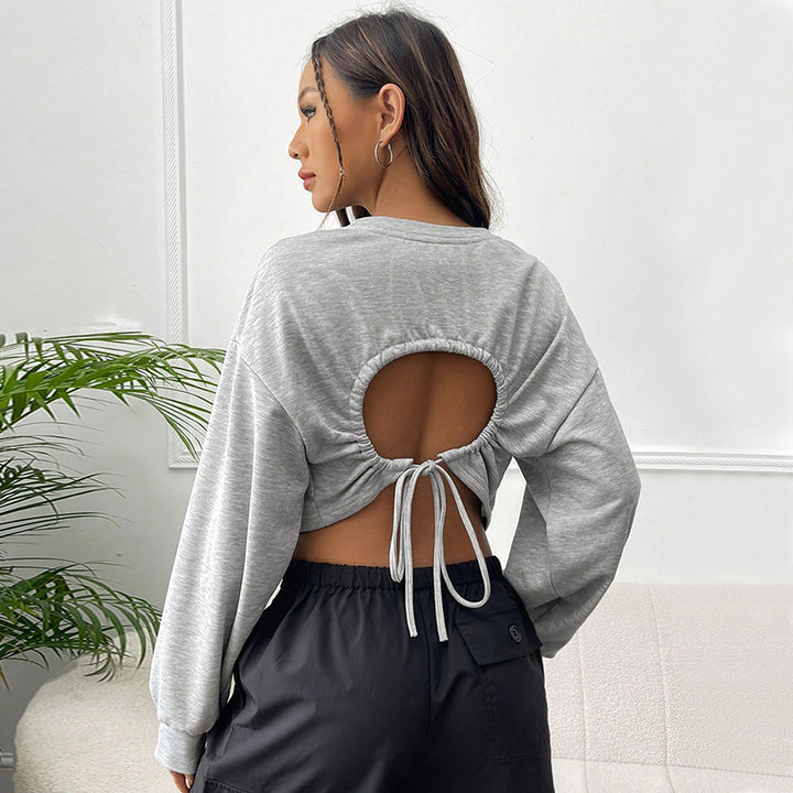 Damen lässiges Cropped-Sweatshirt mit Balloonärmeln Raglannähten und elastischem Saum – Avérine