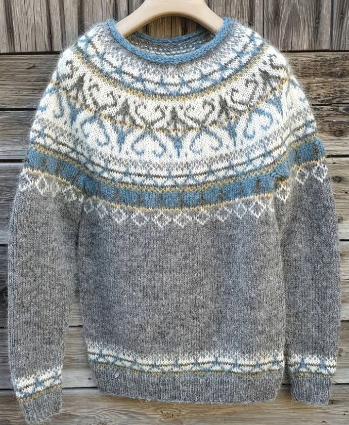 Damen nan Norwegerpullover aus Wollmix mit Rundhalsausschnitt und traditionellem Fair-Isle-Yoke Echo Archiv