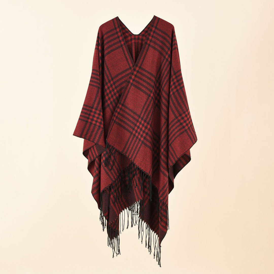 Damen Ruana-Poncho mit V‑Ausschnitt, kastigem Kimono-Fall und Fransensaum Echo Archiv