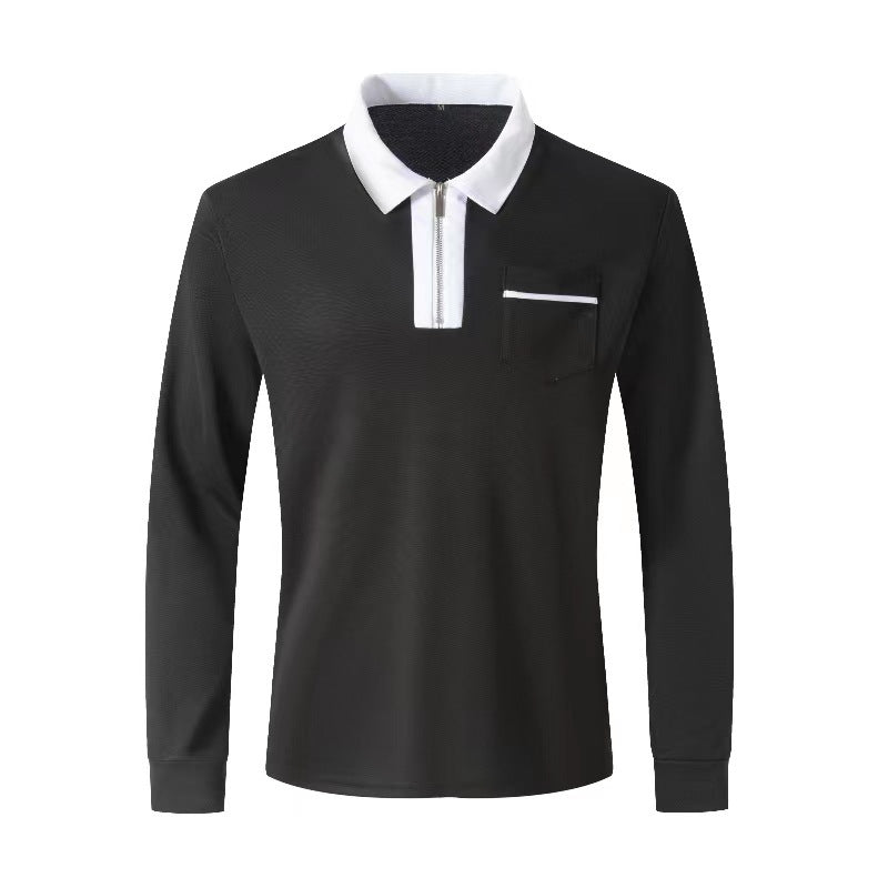 Herren nan elegantes Langarm-Poloshirt mit markantem Stehkragen Metall-Kurzreißverschluss und Brustleistentasche Echo Archiv