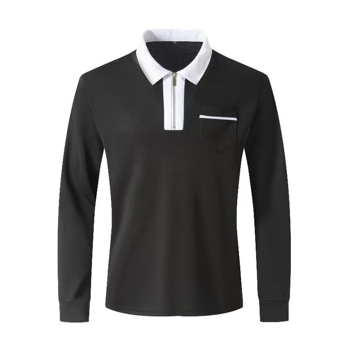 Herren nan elegantes Langarm-Poloshirt mit markantem Stehkragen Metall-Kurzreißverschluss und Brustleistentasche Echo Archiv