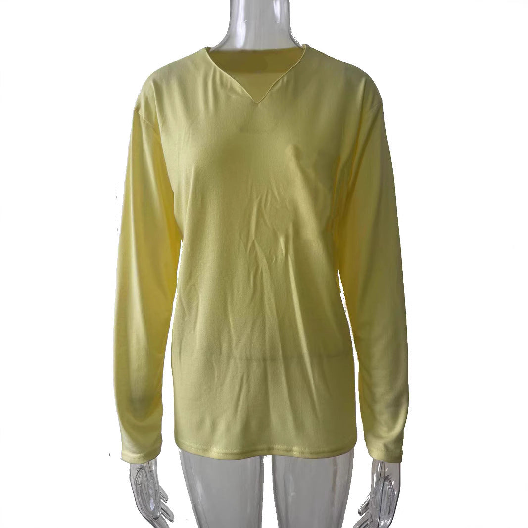 Damen nan legeres Langarmshirt mit V-Notch-Ausschnitt, Brusttasche und lockerer Oversize-Passform Echo Archiv