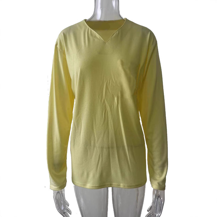 Damen nan legeres Langarmshirt mit V-Notch-Ausschnitt, Brusttasche und lockerer Oversize-Passform Echo Archiv