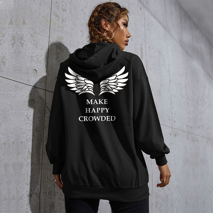 Damen Lässiger Oversize-Kapuzenpullover mit Statement-Print, Kängurutasche und Rippbündchen Echoarchiv
