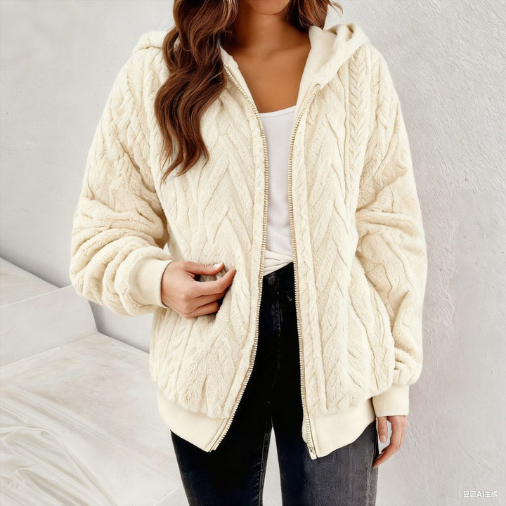 Damen Kapuzen-Teddyjacke mit Reißverschluss, weichem Plüsch und elastischem Bündchen Echo Archiv