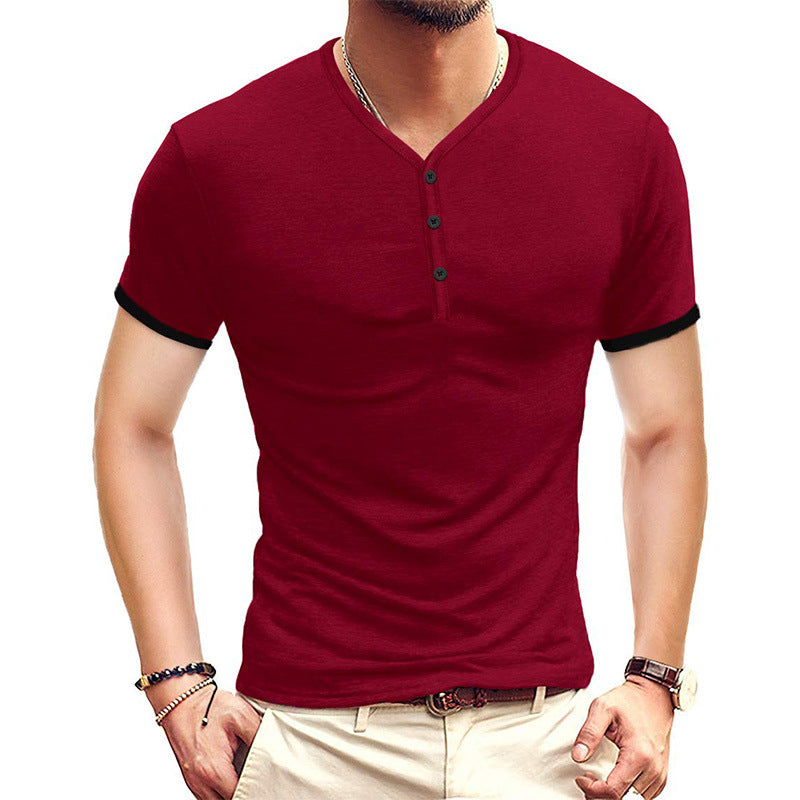 Herren Kurzarm-Henley-Shirt mit kontrastierenden Akzenten Echoarchiv