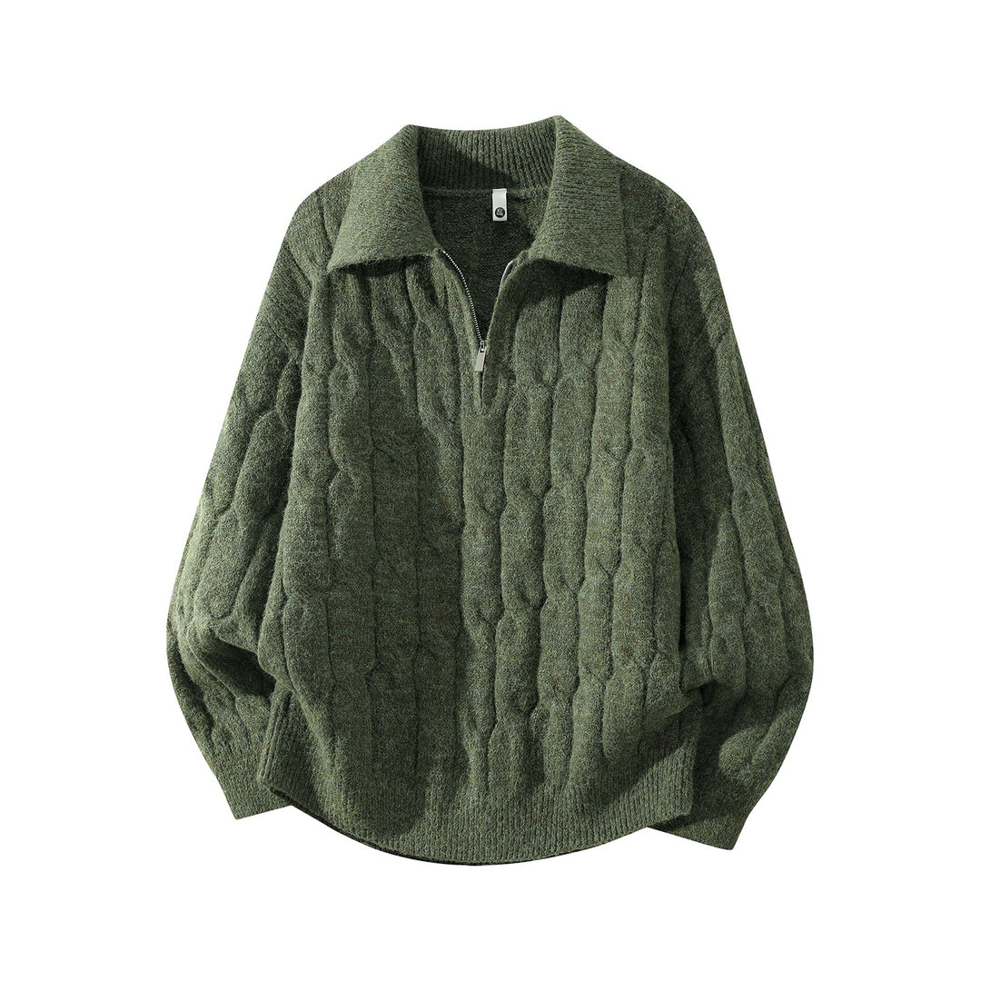 Unisex Oversize Zopfstrickpullover mit Halbreißverschluss und Hemdkragen Echoarchiv
