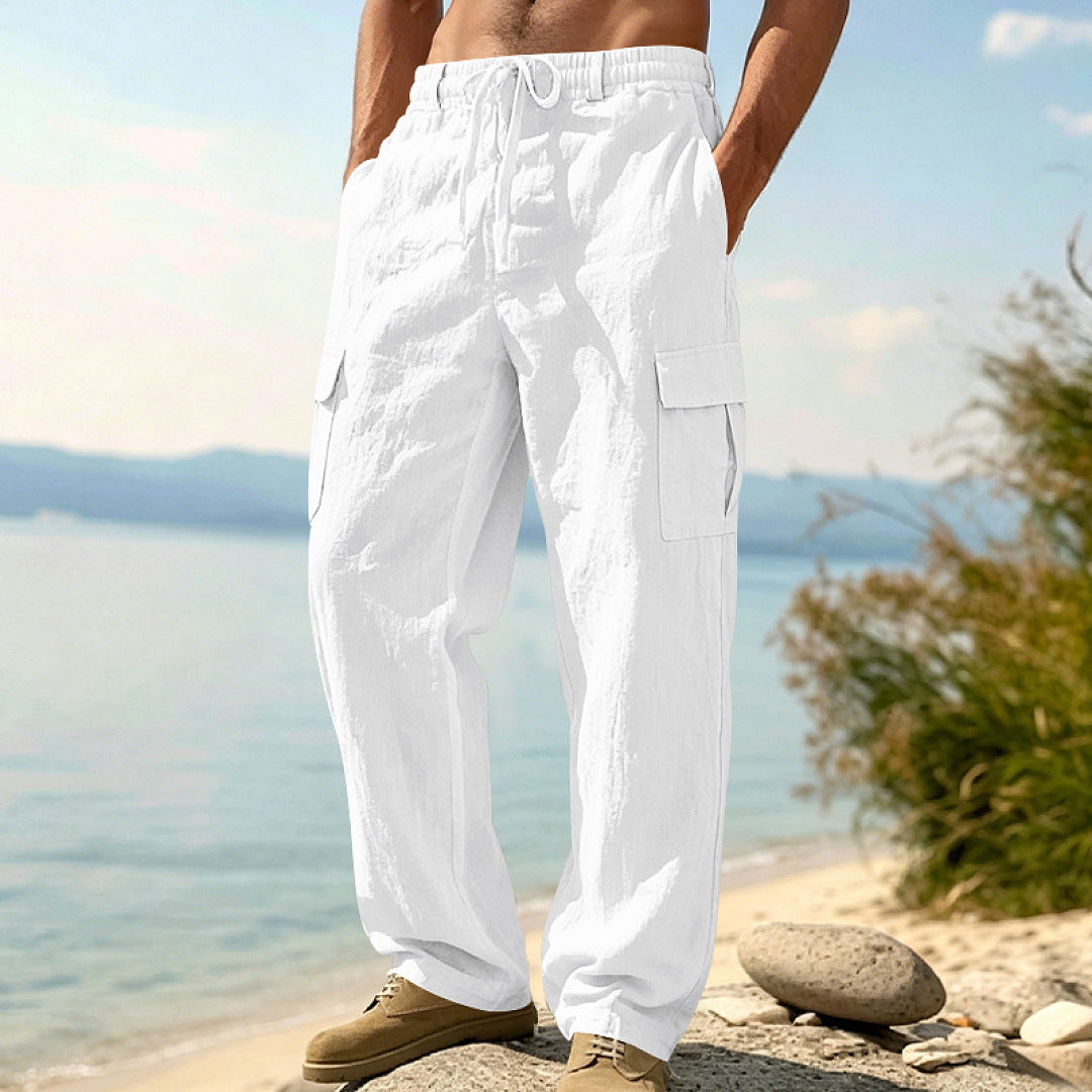 Herren Cargo-Hose mit Kordelzug, weitem Schnitt und aufgesetzten Taschen – Bravaro