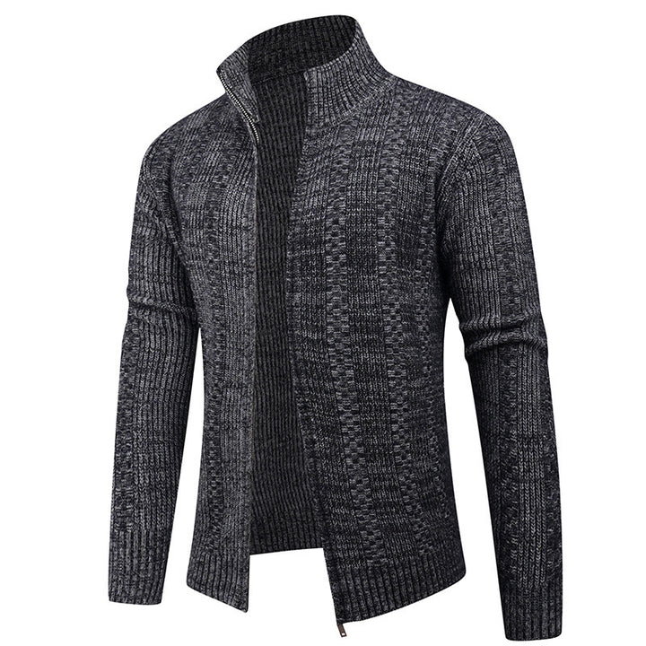 Herren Strickjacke mit strukturierter Oberfläche und hohem Kragen Echoarchiv
