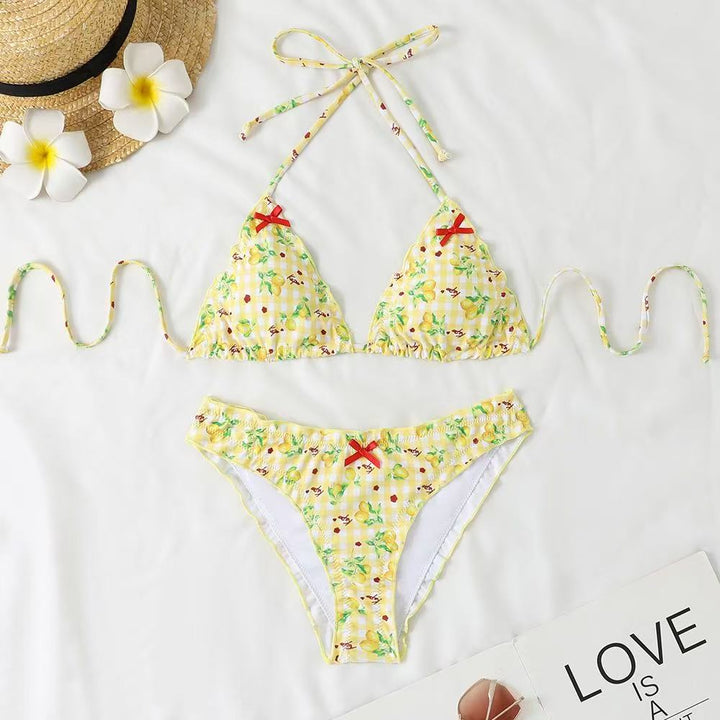 Damen Bikini-Set mit verspieltem Zitronenmuster und Rüschendetails Echo Archiv