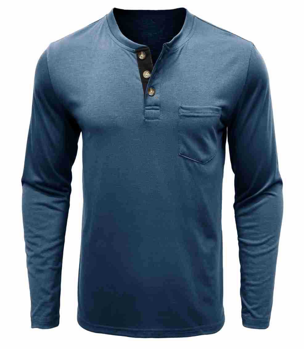 Herren Langarm-Henley-Shirt mit modischen Knöpfen Echoarchiv