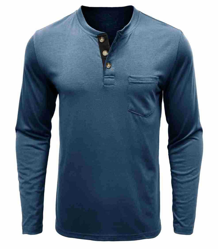 Herren Langarm-Henley-Shirt mit modischen Knöpfen Echoarchiv