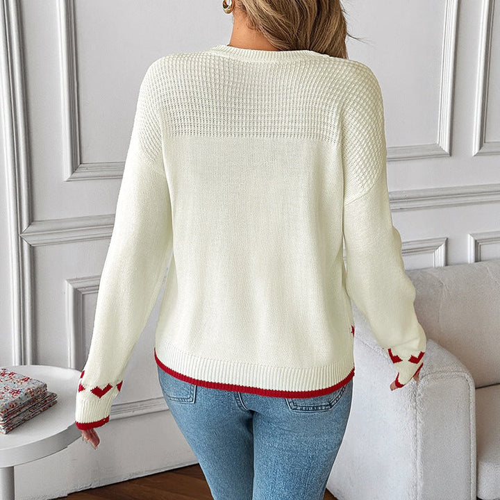 Damen Gestrickter Feinstrick-Pullover mit Herzintarsien, Rundhalsausschnitt und Rippbündchen Echoarchiv