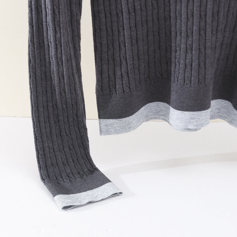 Damen Feinstrick-Polo-Pullover mit Rippstruktur, Stehkragen und Knopfleiste Echo Archiv