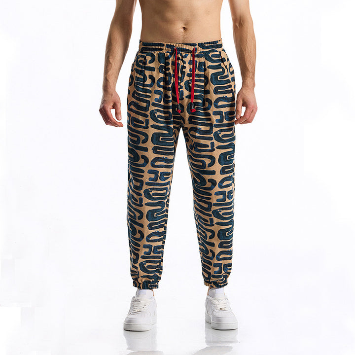 Herren lockere Freizeithose mit buntem Muster und elastischem Bund Echoarchiv