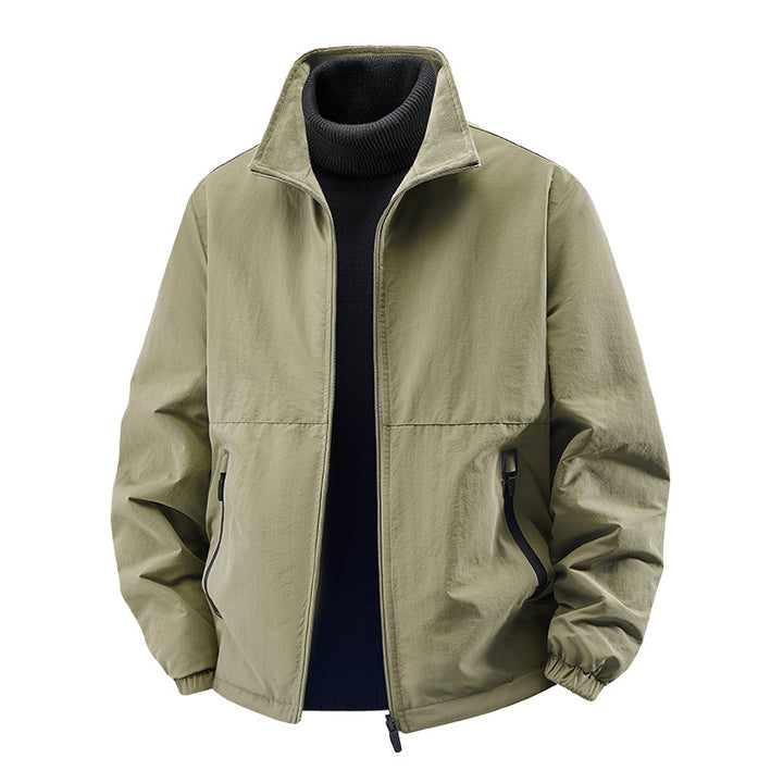 Men's minimalist stand-collar travel jacket with sealed zip pockets and elastic cuffs – Taviero
