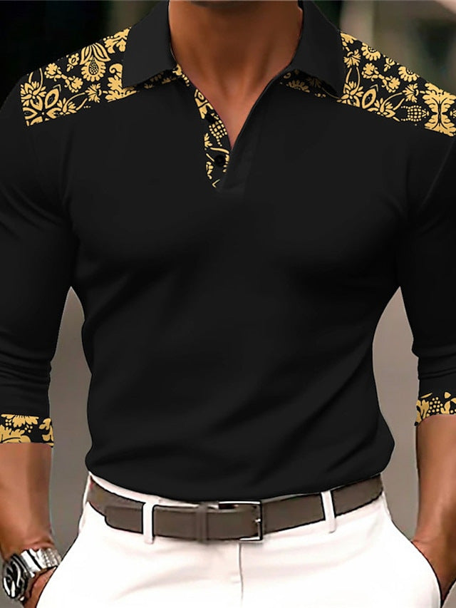 Herren Langarmshirt mit kreativem Wolf-Design und Baum-Muster Echoarchiv