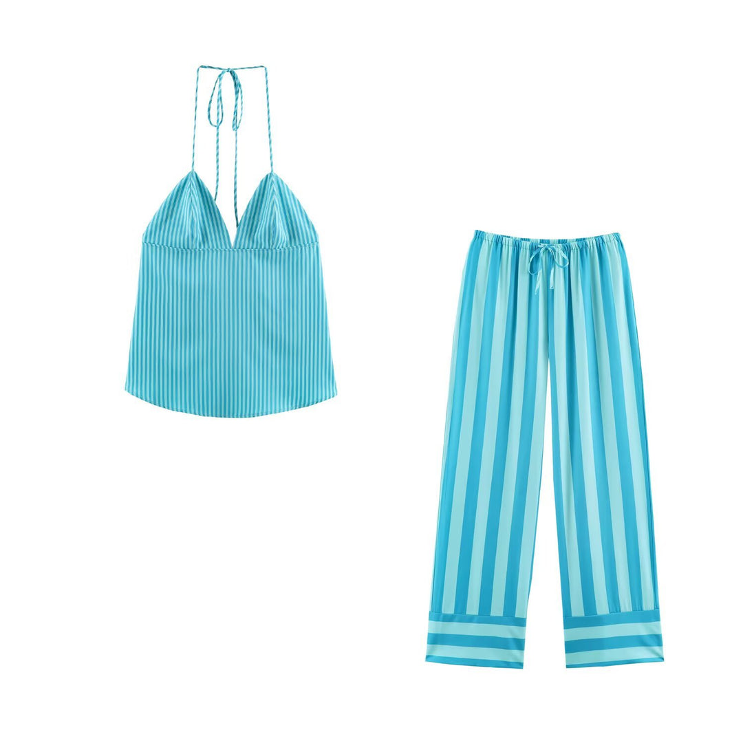 Damen Weite Gestreifte Lounge-Hose mit Tunnelzug und Relax-Fit Echo Archiv