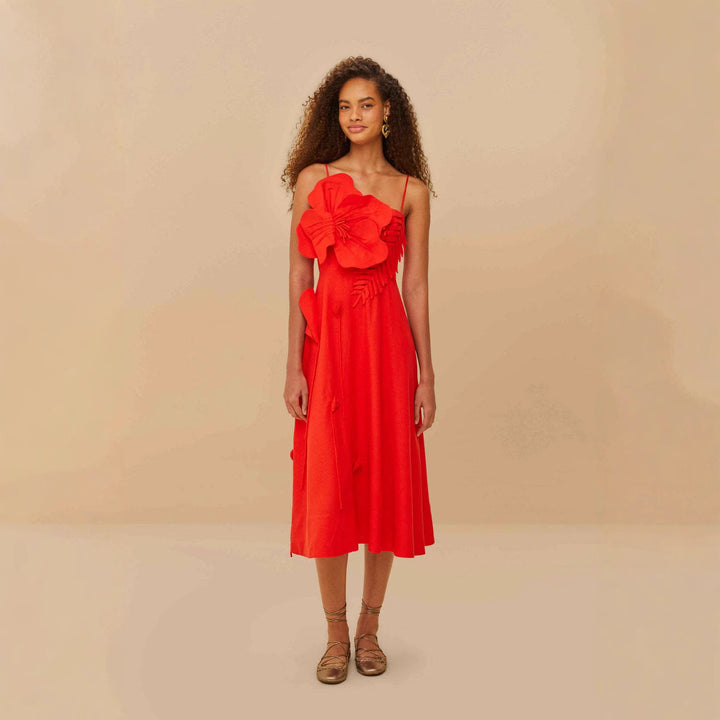 Damen Midi-Kleid mit kunstvollen Rüschendetails und verstellbaren Spaghettiträgern Echo Archiv