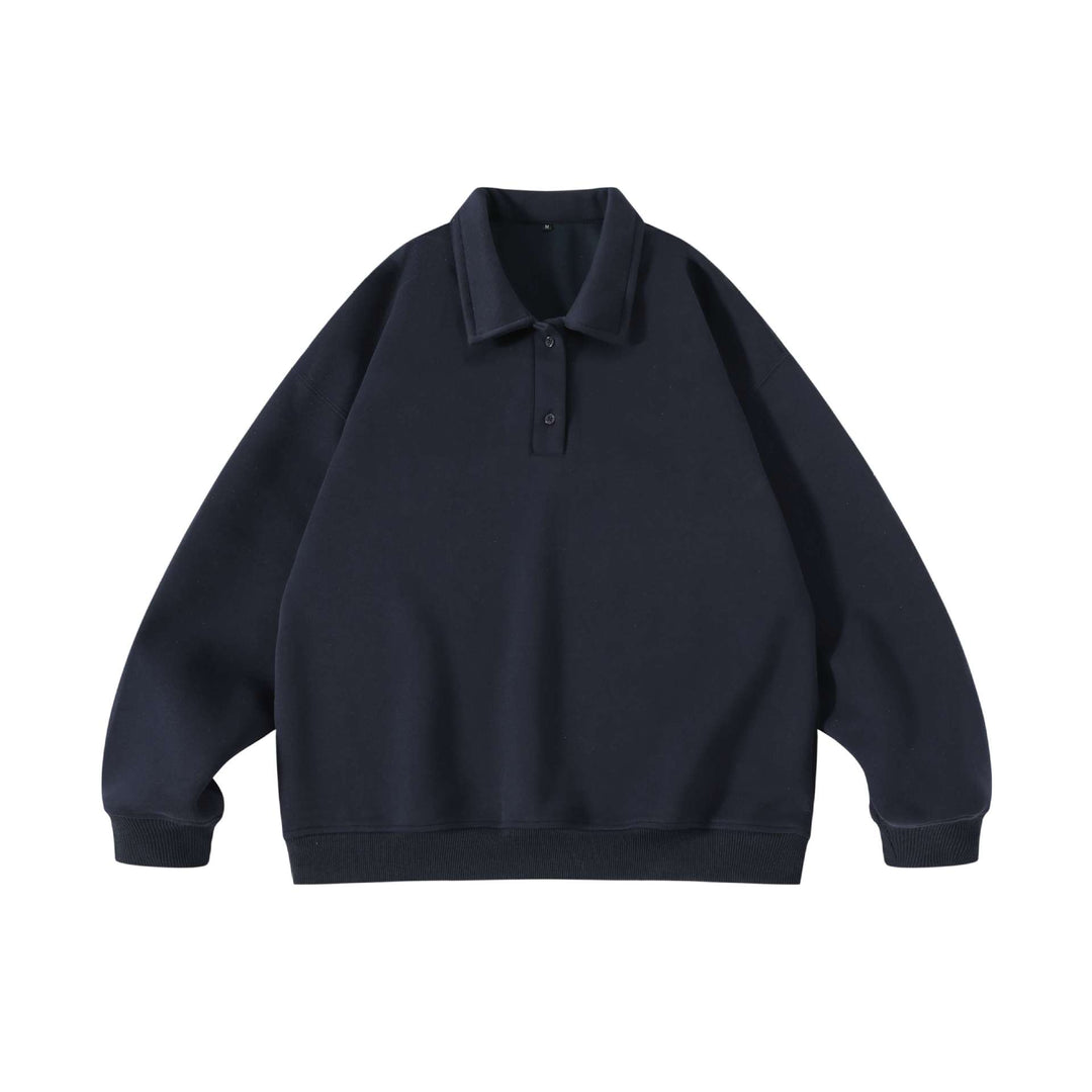 Unisex Oversize-Henley-Polo-Sweatshirt mit Kentkragen, Raglanärmeln und Rippbündchen Echoarchiv