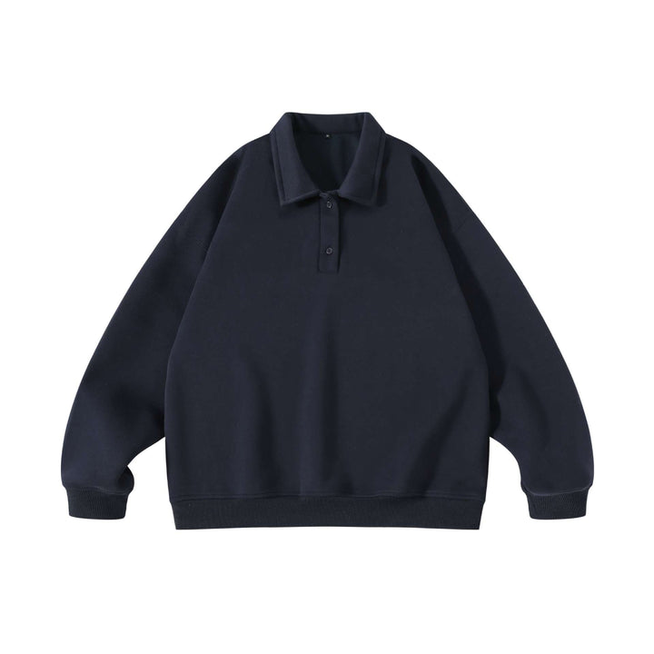 Unisex Oversize-Henley-Polo-Sweatshirt mit Kentkragen, Raglanärmeln und Rippbündchen Echoarchiv