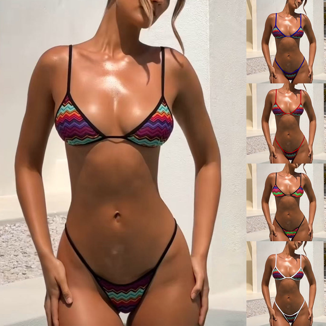Damen Triangel-Bikini mit verstellbaren Bindebändern und frischem Streifenmuster Echo Archiv
