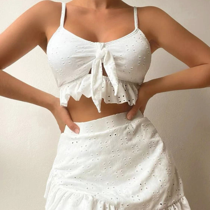 Damen Crop-Top und Minirock-Set mit verspielten Rüschendetails Echo Archiv