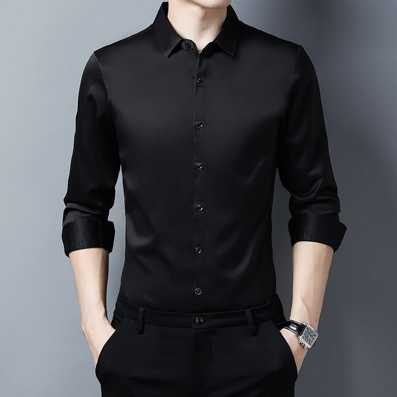 Herren Elegantes Langarmhemd aus hochwertigem Satin Echoarchiv