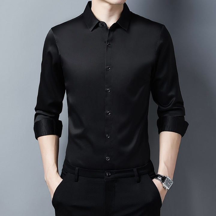 Herren Elegantes Langarmhemd aus hochwertigem Satin Echoarchiv