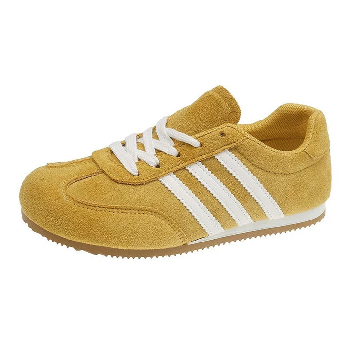 Damen Retro-Sneaker aus Velourslederoptik mit Dreistreifen-Detail und Gummisohle – Névara