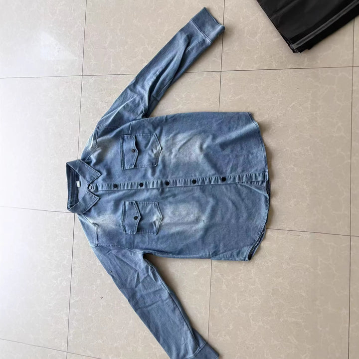 Herren nan locker geschnittenes Jeansstoff-Overshirt mit Pattentaschen und abgerundetem Saum Echo Archiv