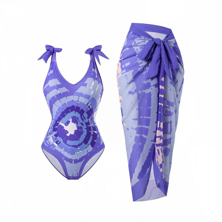 Damen Badeanzug mit floralem Design und transparentem Wickelrock Echo Archiv