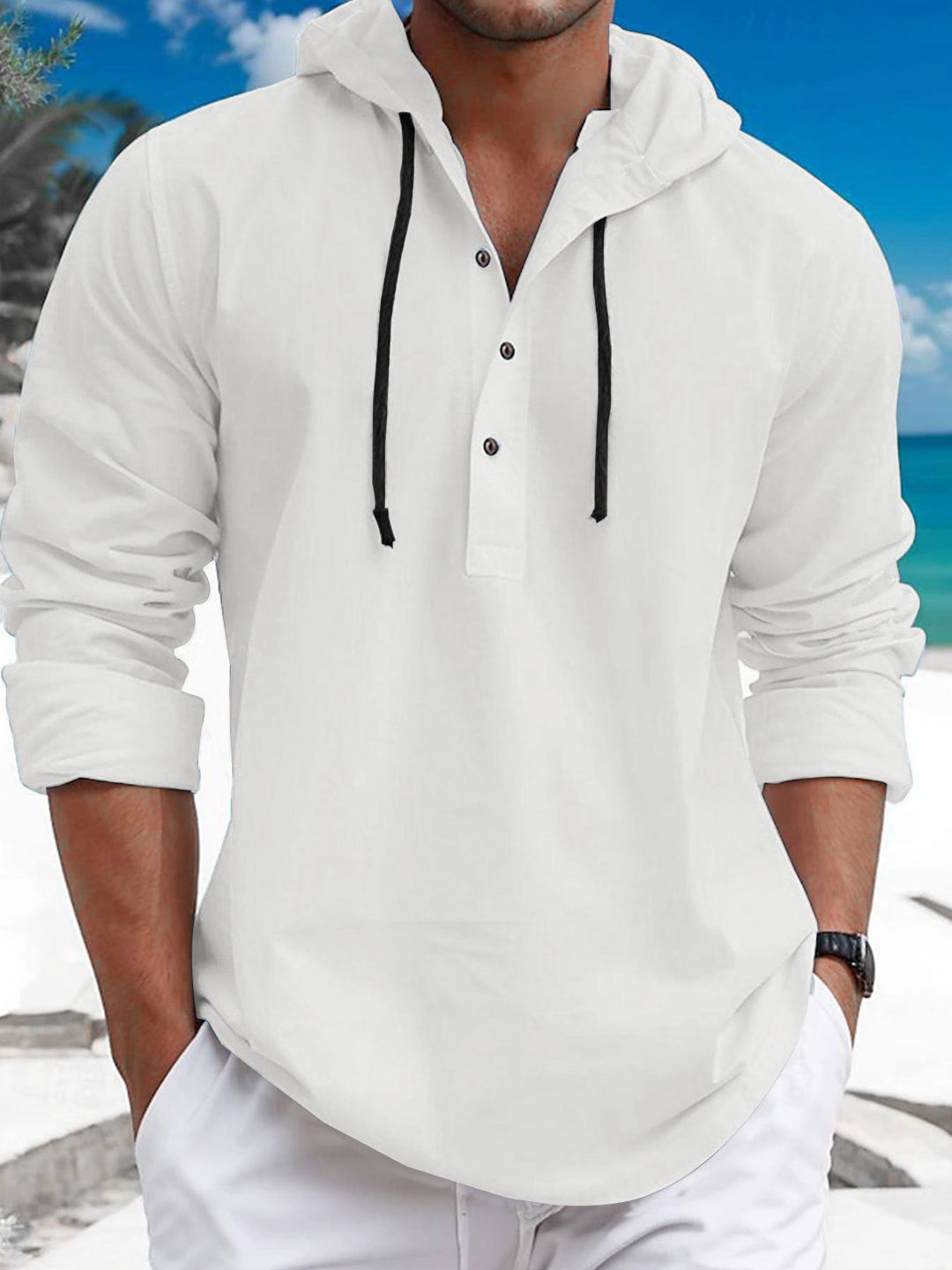 Herren Kapuzenpullover mit Knopfleiste und atmungsaktivem Stoff Echoarchiv