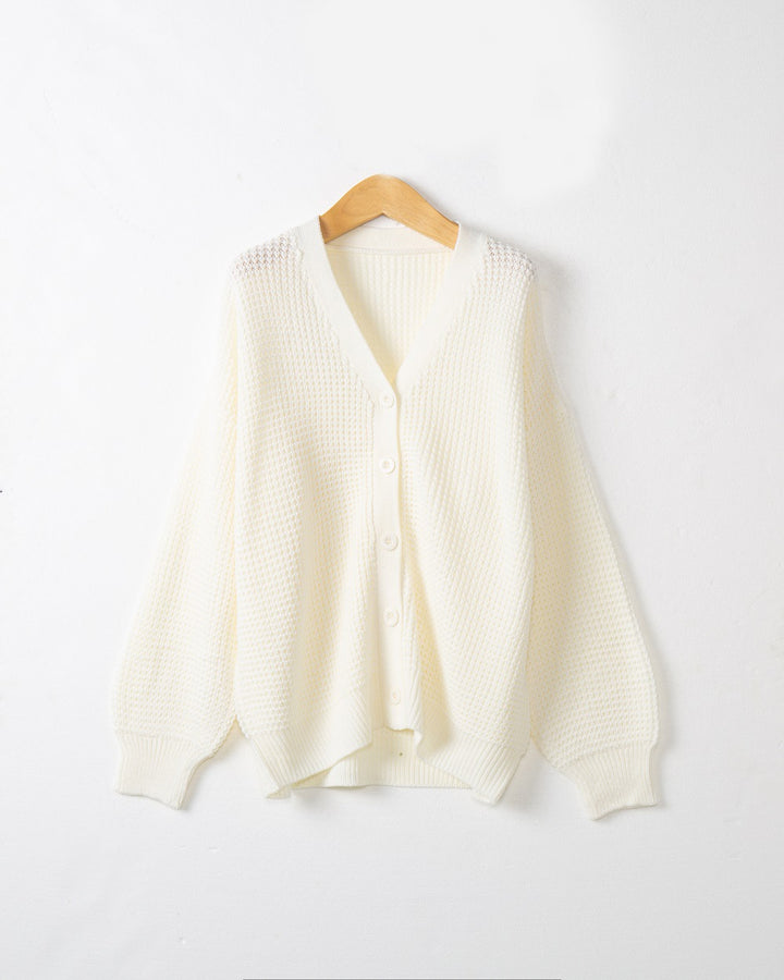 Damen Waffelstruktur-Cardigan mit tiefem V-Ausschnitt und kastigem Oversize-Schnitt Echo Archiv