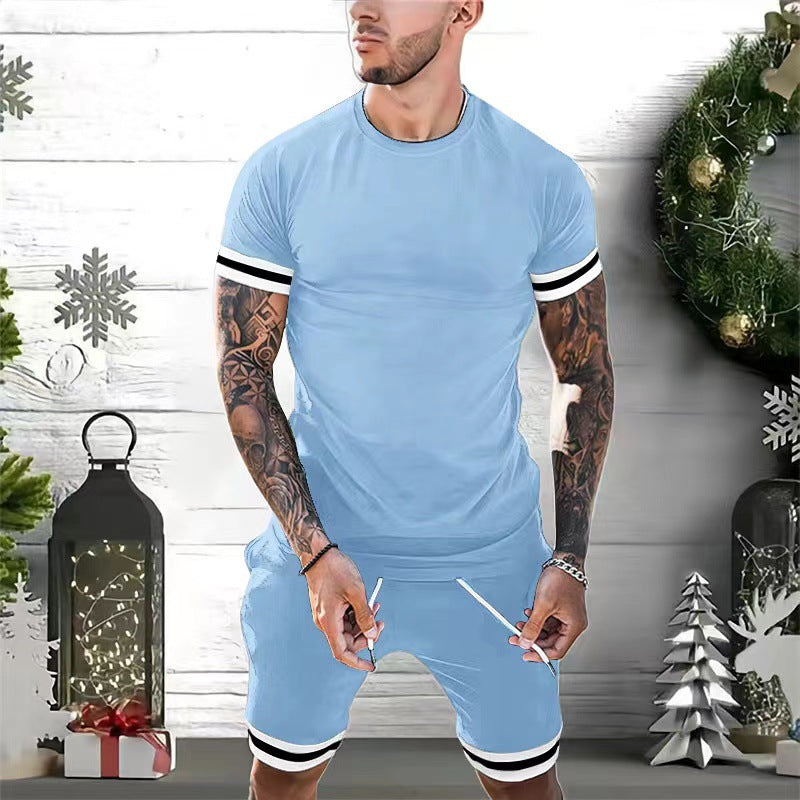 Herren Sportliche Komfort Fit Rundhals T-Shirt und Shorts Set Echoarchiv
