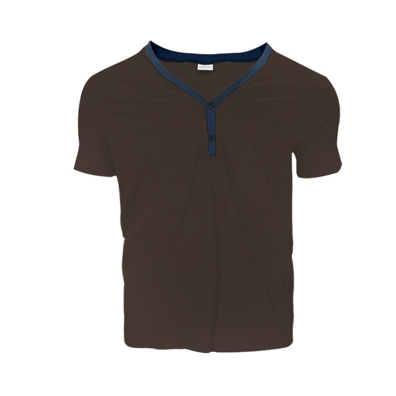Herren Kurzarm Henley T-Shirt mit stylischem Kragen und zwei Knöpfen Echoarchiv