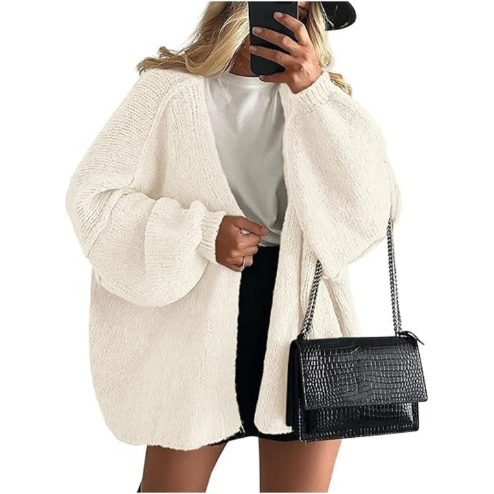 Damen Oversize Strickcardigan mit Ballonärmeln und offener Front Echoarchiv