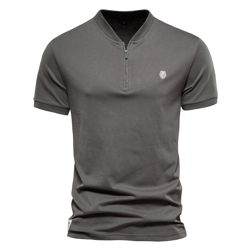 Herren Kurzarm Henley-T-Shirt mit modernem Reißverschluss und hochwertiger Baumwollmischung Echoarchiv