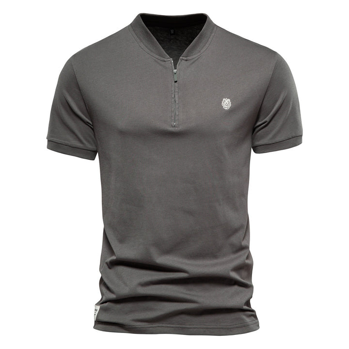 Herren Kurzarm Henley-T-Shirt mit modernem Reißverschluss und hochwertiger Baumwollmischung Echoarchiv