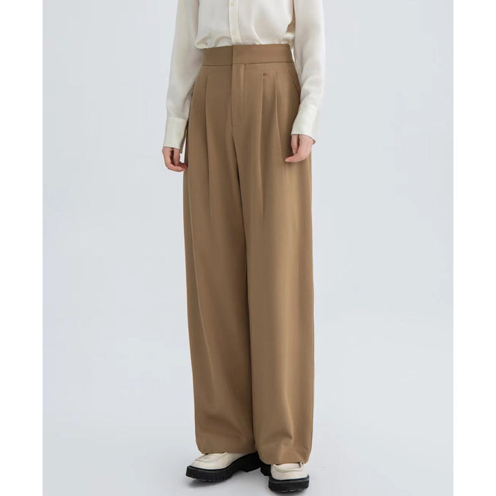 Damen Hochtaillierte Plissee-Bundhose mit weitem Bein Echoarchiv