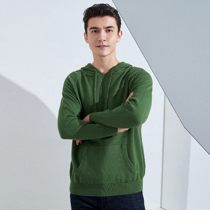 Herren Leichter Kapuzen-Feinstrickpullover mit Kängurutasche und Raglanärmeln Echoarchiv