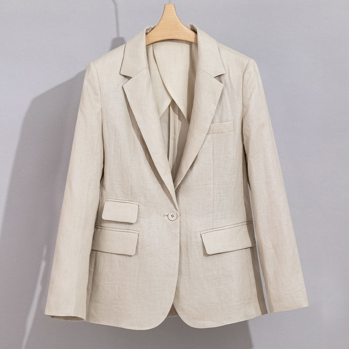 Damen Sommerlicher Leinen‑Mix Blazer mit taillierter Silhouette und Pattentaschen Echoarchiv