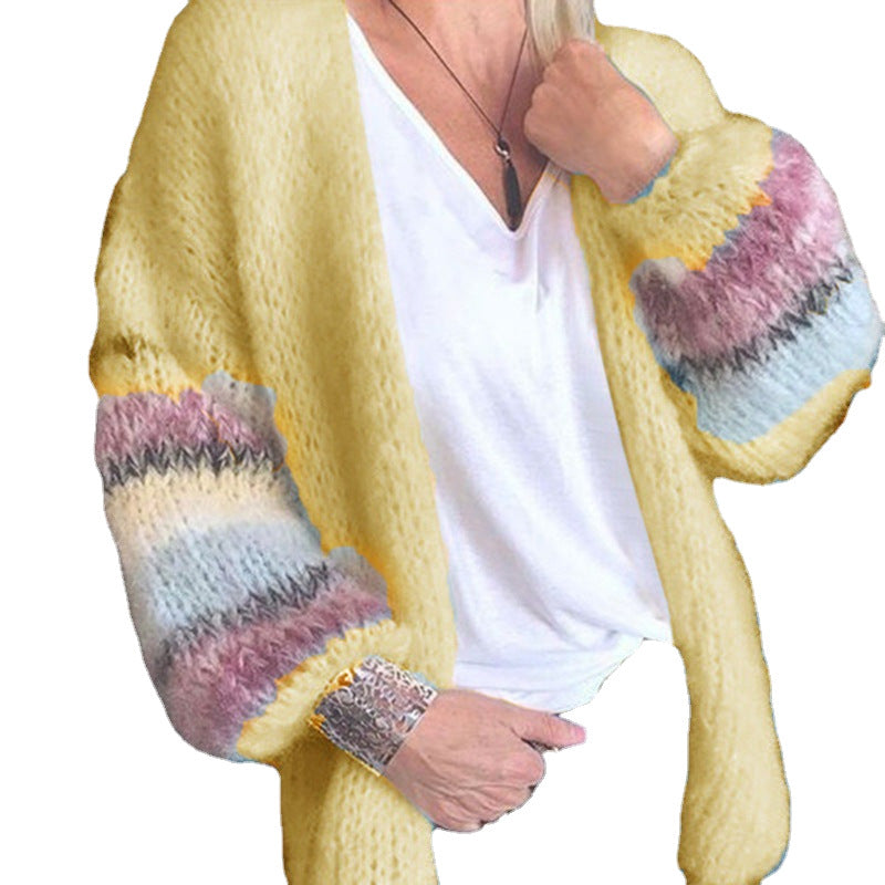 Damen Oversized Strickcardigan mit Ballonärmeln und Streifendetail Drune