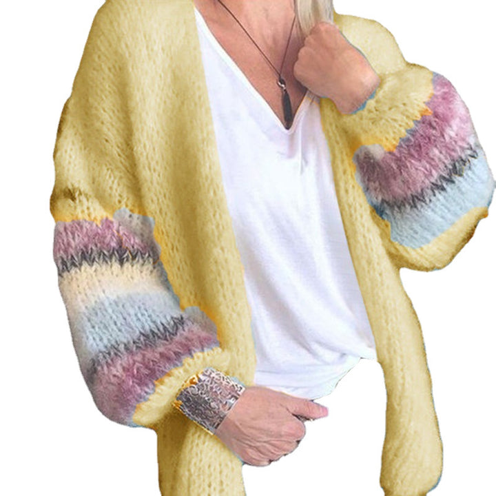 Damen Oversized Strickcardigan mit Ballonärmeln und Streifendetail Drune