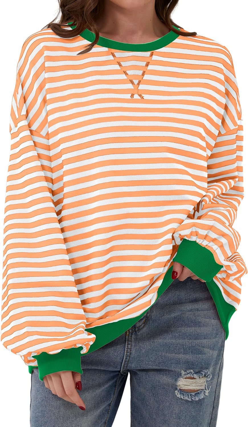 Damen Lässiger Sweatshirt mit bunten Streifen und weitem Schnitt – Avérine