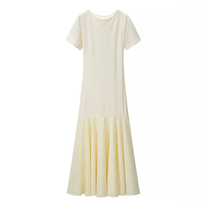 Damen Maxikleid mit kurzen Ärmeln, figurumspielendem Oberteil und ausgestelltem Volant-Saum Echo Archiv