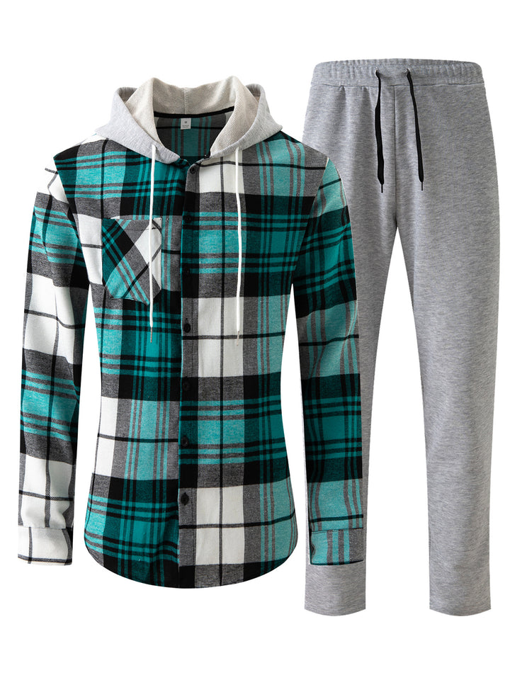 Herren lässiger Pyjama-Anzug mit kariertem Hemd und bequemen Jogginghosen Echoarchiv