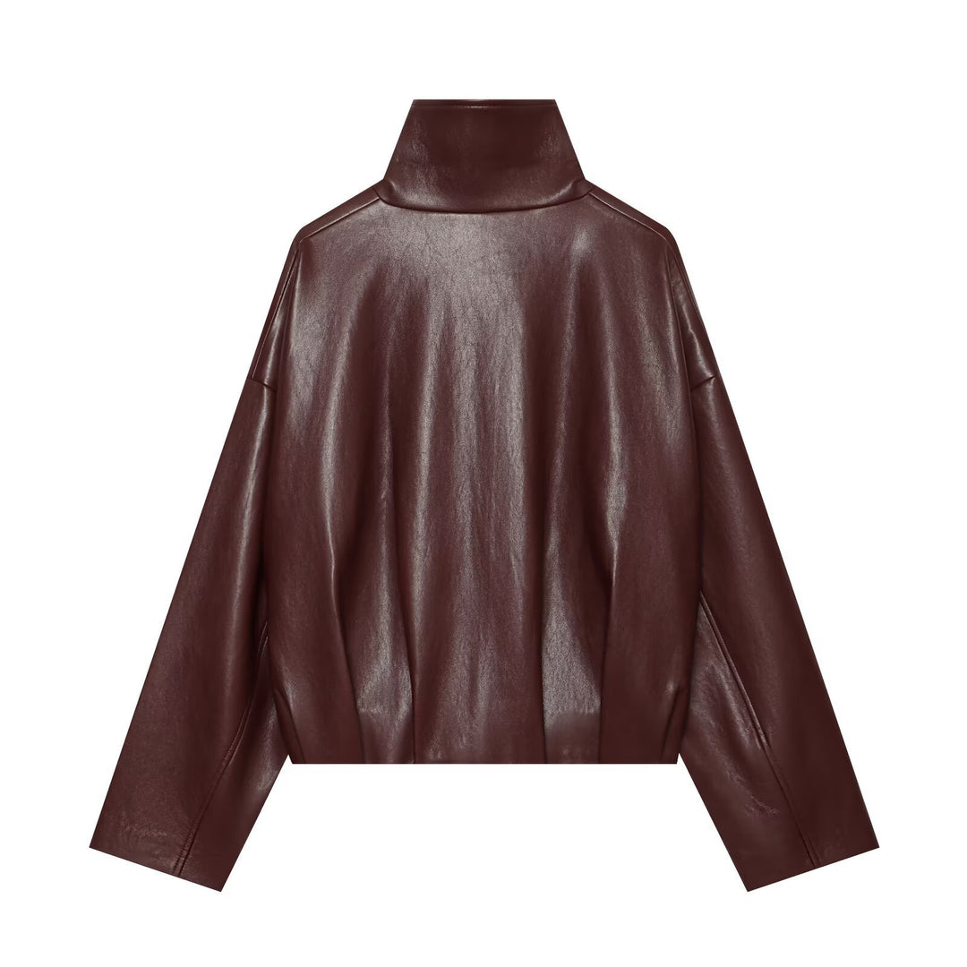 Damen Kurzer Kunstleder-Blouson mit hochabschließendem Stehkragen und Reißverschluss Echo Archiv