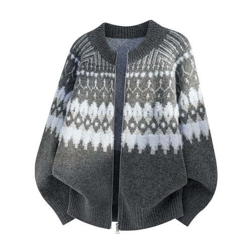 Damen Oversize Strick-Poncho mit Reißverschluss und norwegischem Jacquardmuster Echo Archiv