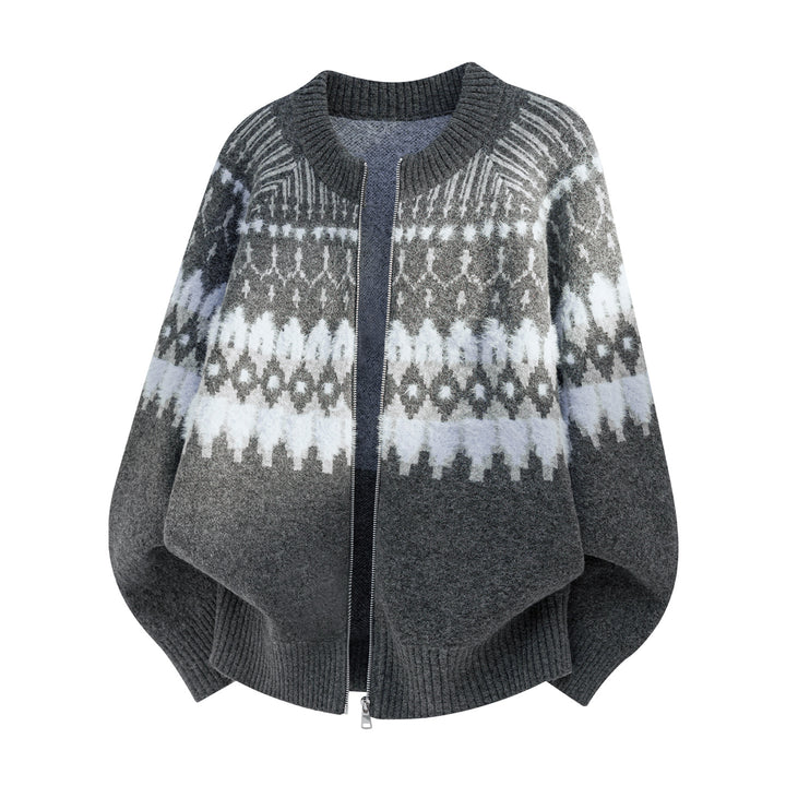 Damen Oversized Strickcape mit Reißverschluss und Norwegermuster Echo Archiv